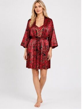 VTG Peignoir Babydoll California Dynasty Nightgown Satin Paisley Robe Set Sz L